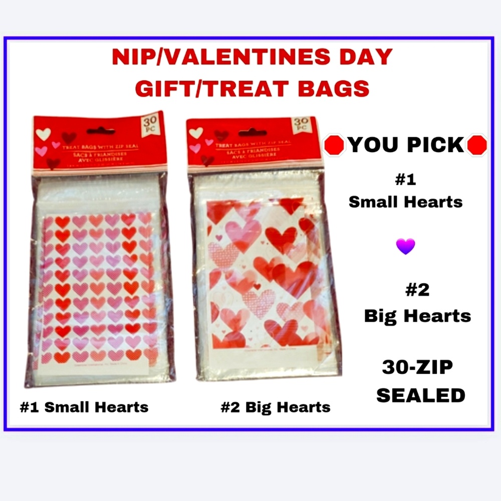 🔥🛑YOU PICK🛑VALENTINES TREAT / GIFT BAGS 30- w/ZIPLOCK